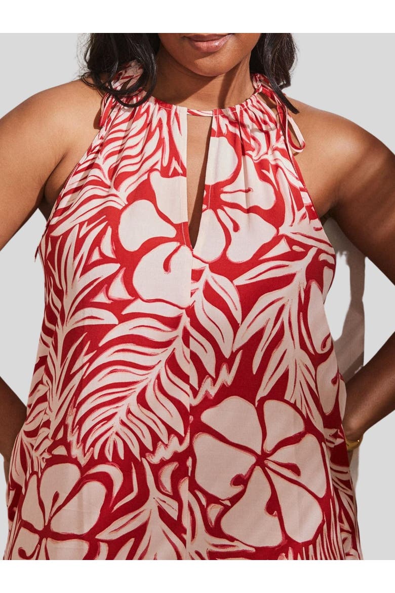 Floral Print Halter Neck Maxi Dress, Alternate, color, Red
