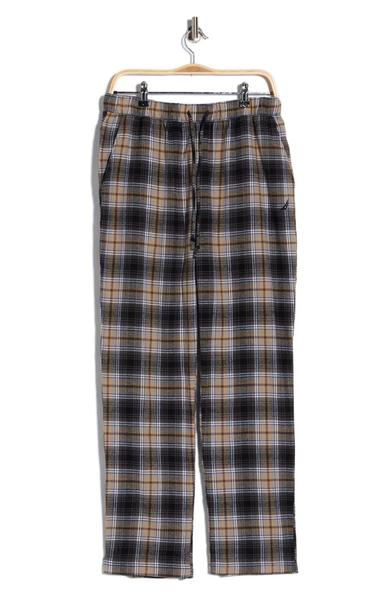 Nautica Plaid Flannel Pajama Pants, Alternate, color, True Black