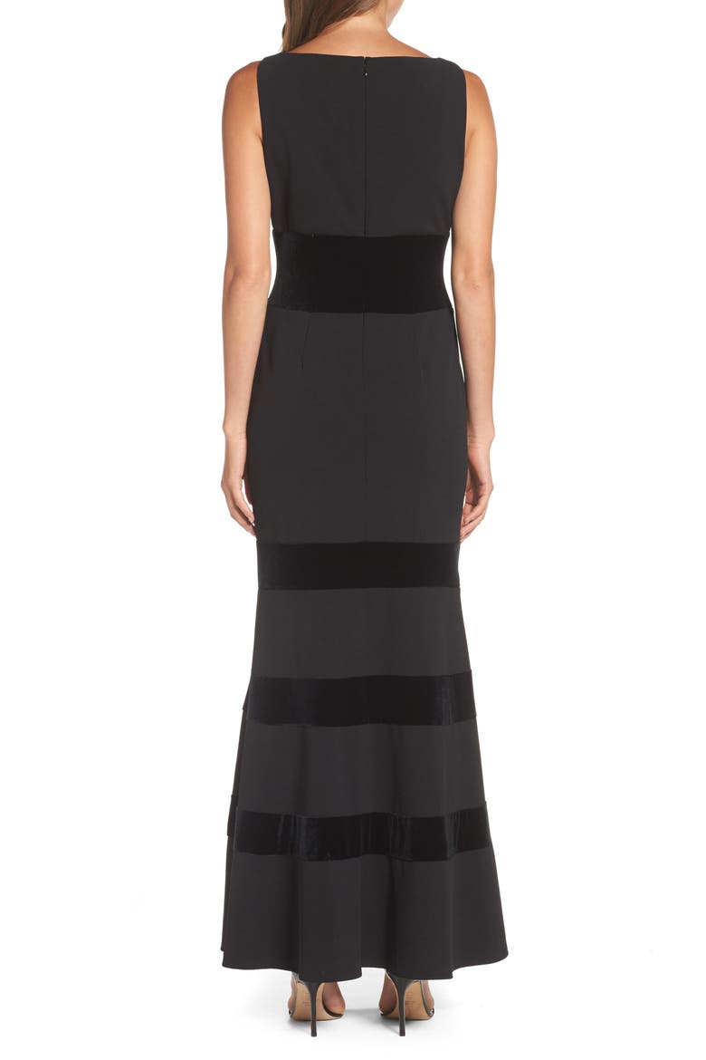 Velvet & Scuba Crepe Mermaid Gown, Alternate, color, BLACK