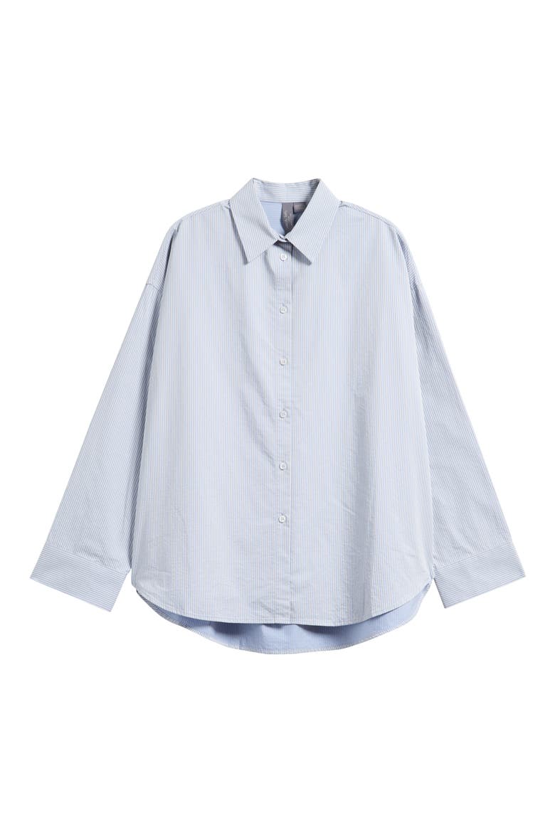 Summer Stripe Button-Up Shirt, Alternate, color, NAVY BLUE PIN STRIPE