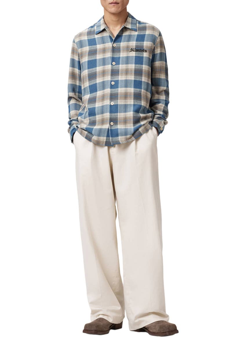 AllSaints Alta Plaid Cotton Flannel Button-Up Shirt, Alternate, color, Blue