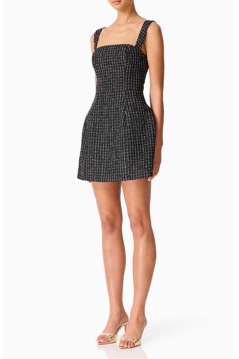 Galadirel Check Tweed Minidress, Alternate, color, BLACK