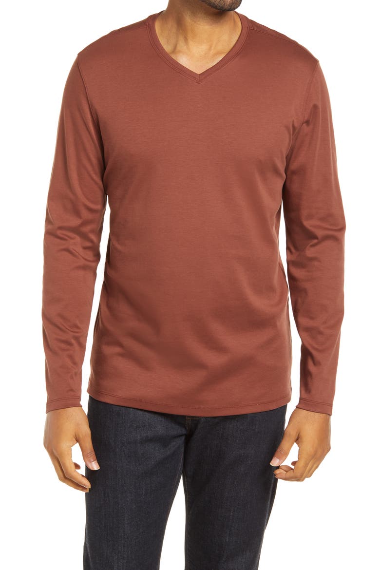 Georgia Long Sleeve V-Neck T-Shirt, Main, color, RUST