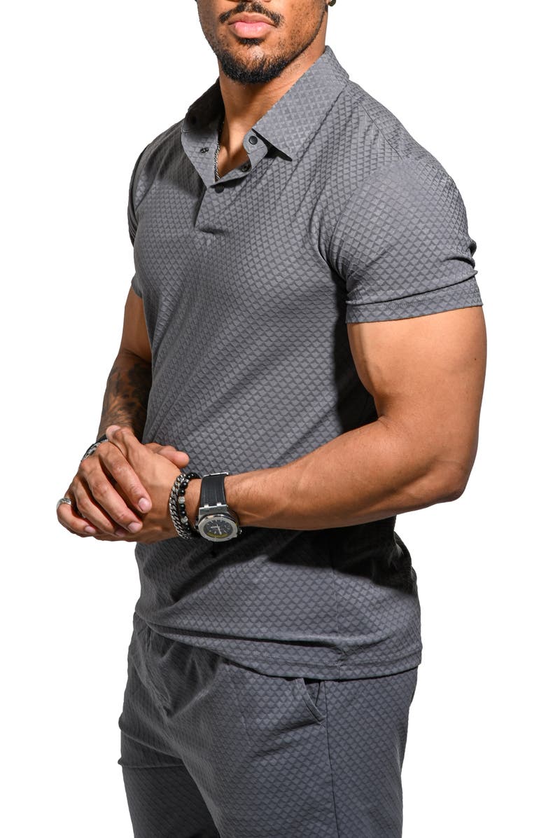Maceoo Geo Pattern Stretch Nylon Polo, Alternate, color, Grey