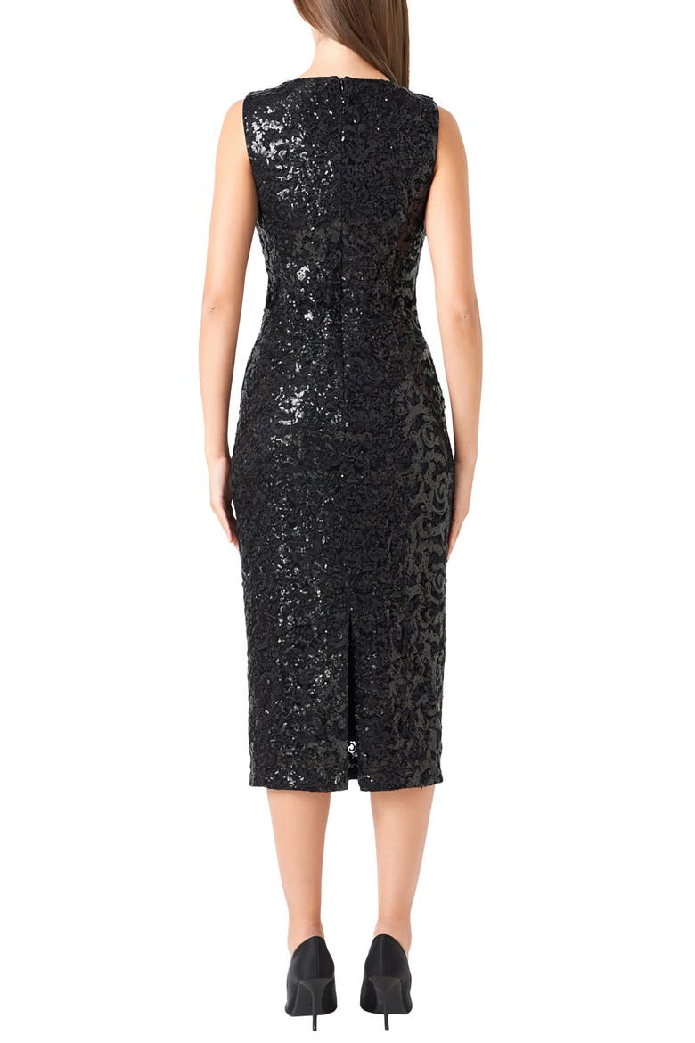 Sequin Lace Midi Dress, Alternate, color, BLACK