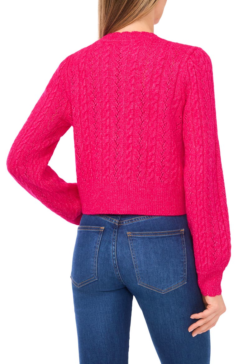 Heart Button Pointell Cardigan, Alternate, color, ELECTRIC PINK