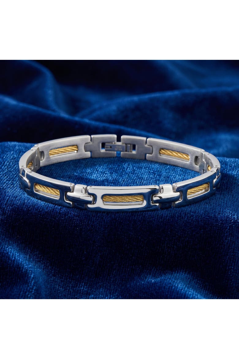 Men's Steel And Dark Gold Wired 7mm Flexible Link 8.5 " Bracelet, Alternate, color, Stainless Steel