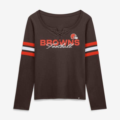 Women's Fanatics Brown Cleveland Browns Team First Coverage Scheme Lace-Up Long Sleeve T-Shirt