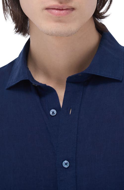 Bugatchi Axel Shaped Fit Linen Button-up Shirt In Navy