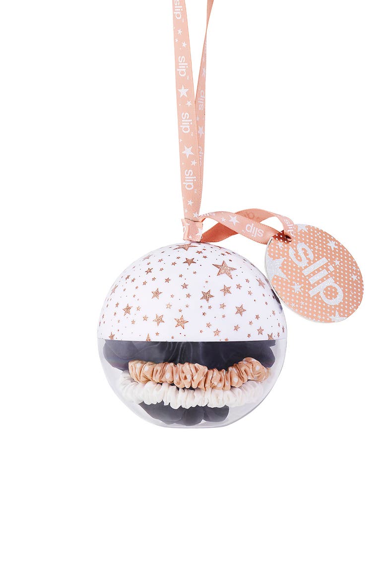 Pure Silk Hair Tie Stargazer Holiday Bauble (Nordstrom Exclusive), Main, color, BLACK/ROSE/WHITE