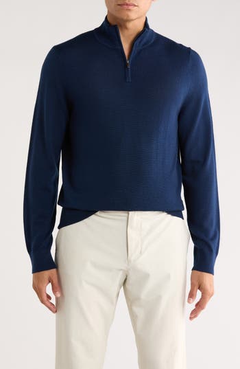 Nordstrom Cashmere Quarter Zip Pullover Sweater In Blue