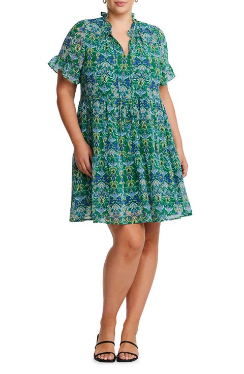 Mandala Ruffle Tiered Dress (Plus Size)