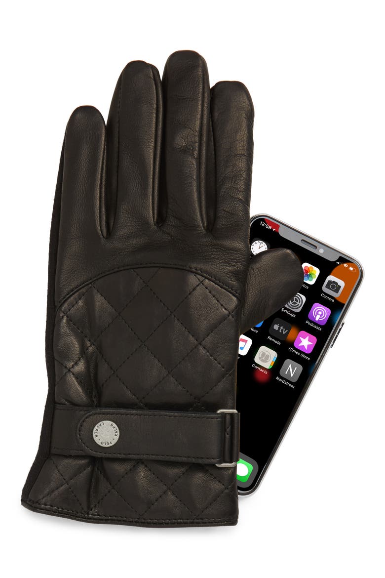 Quilted Leather Gloves, Alternate, color, BLACK