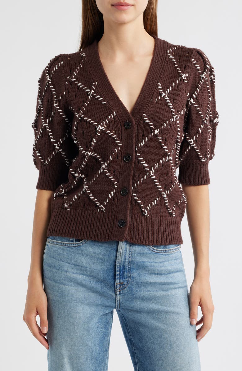 Rails Isla Whipstitch Elbow Sleeve Cardigan, Main, color, Espresso Ivory