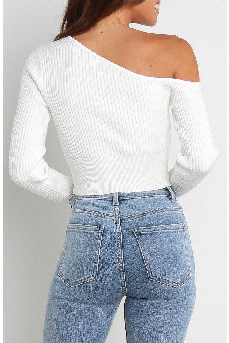 Tina One-Shoulder Rib Crop Sweater, Alternate, color, WHITE