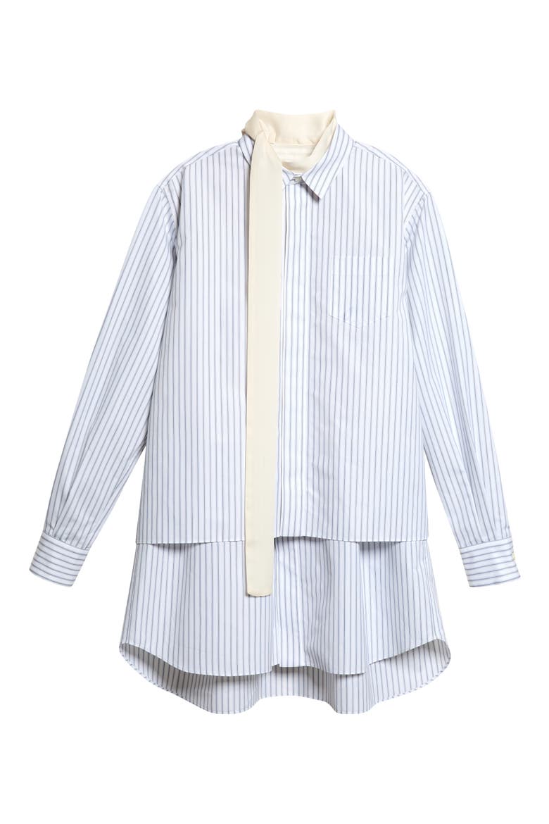 Stripe Layered Long Sleeve Poplin Dress with Satin Tie, Main, color, OFF WHITE STRIPE