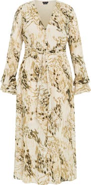 City Chic Print Tie Waist Long Sleeve Maxi Dress