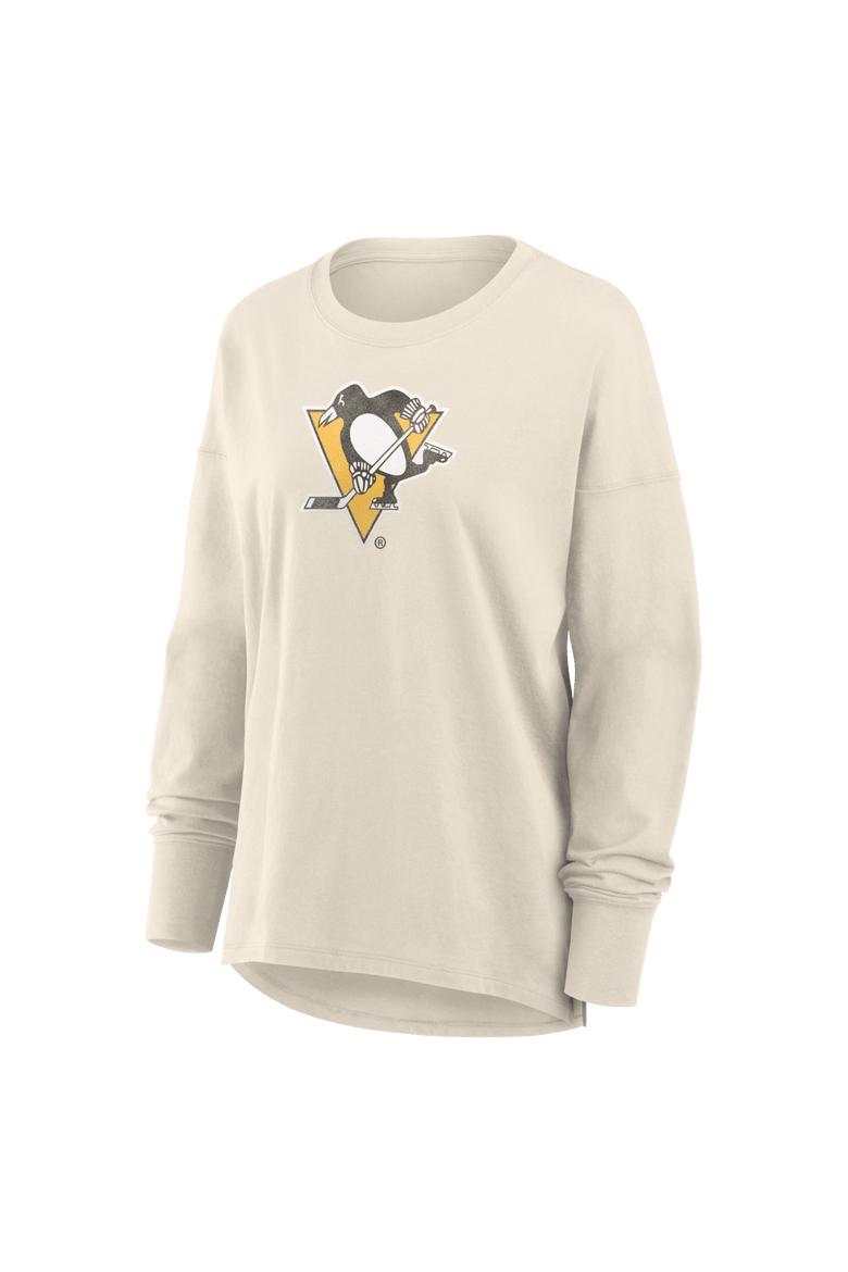 Women's Fanatics Cream Pittsburgh Penguins Distressed Logo Long Sleeve T-Shirt, Alternate, color, Cream
