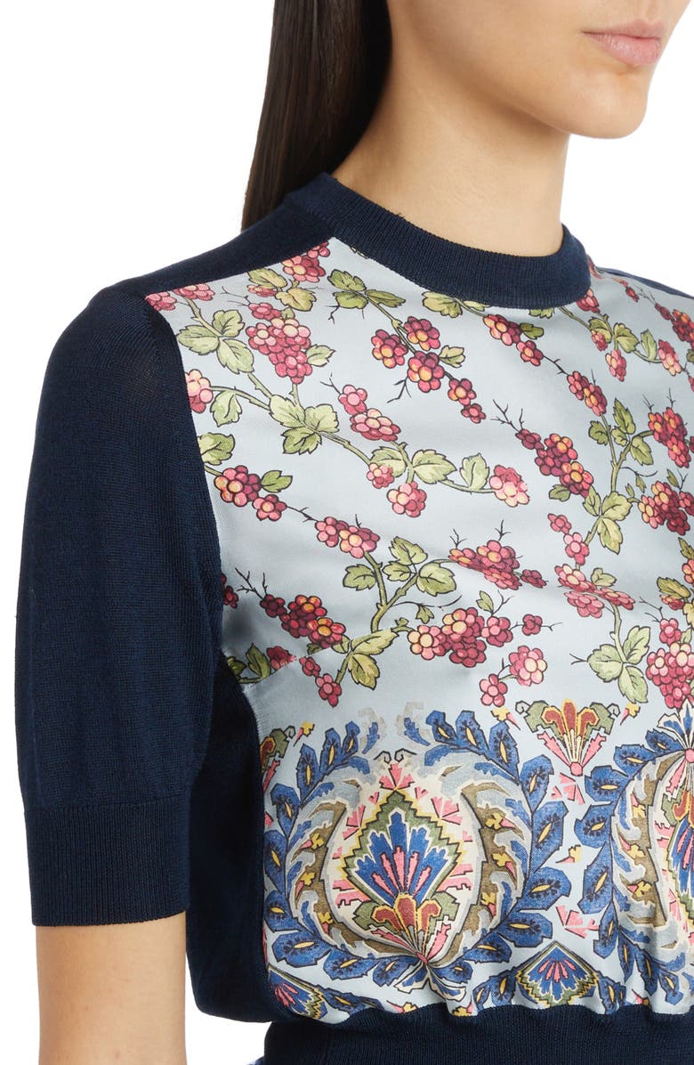 Etro Mixed Media Short Sleeve Sweater, Alternate, color, 