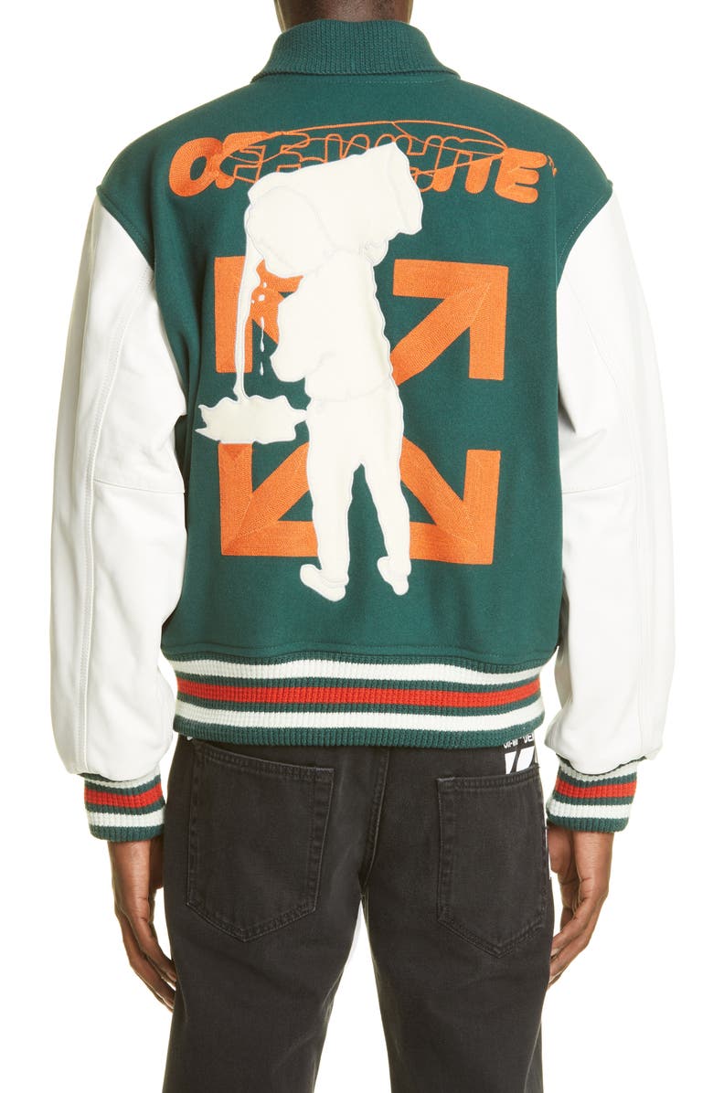 Off-White Barrel Worker Logo Varsity Jacket, Alternate, color, 