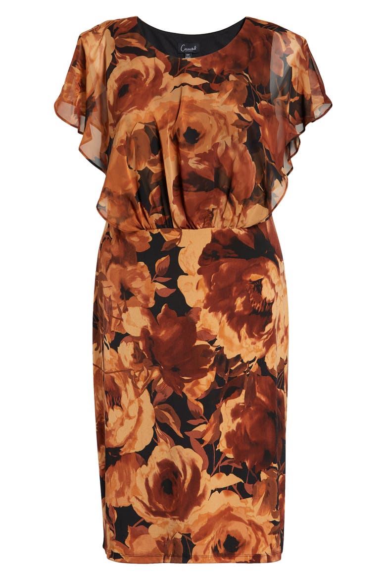 Floral Chiffon Cape Overlay Midi Dress, Alternate, color, SPICE