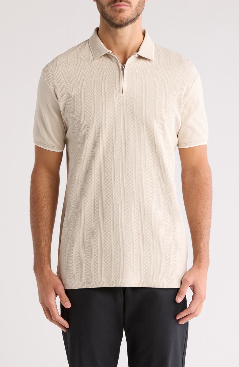 DENIM AND FLOWER Beach Sand Knit Zip Polo, Main, color, Sand