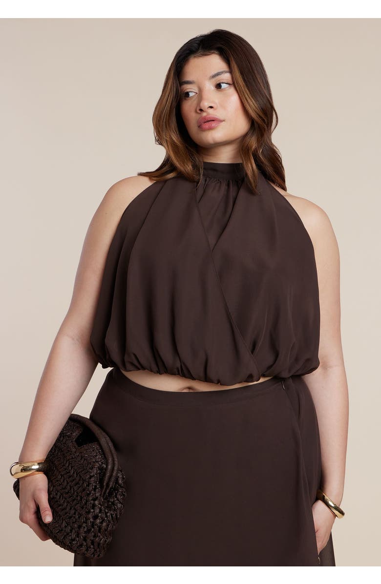 ELOQUII High Neck Bubble Top, Main, color, Chicory Coffee
