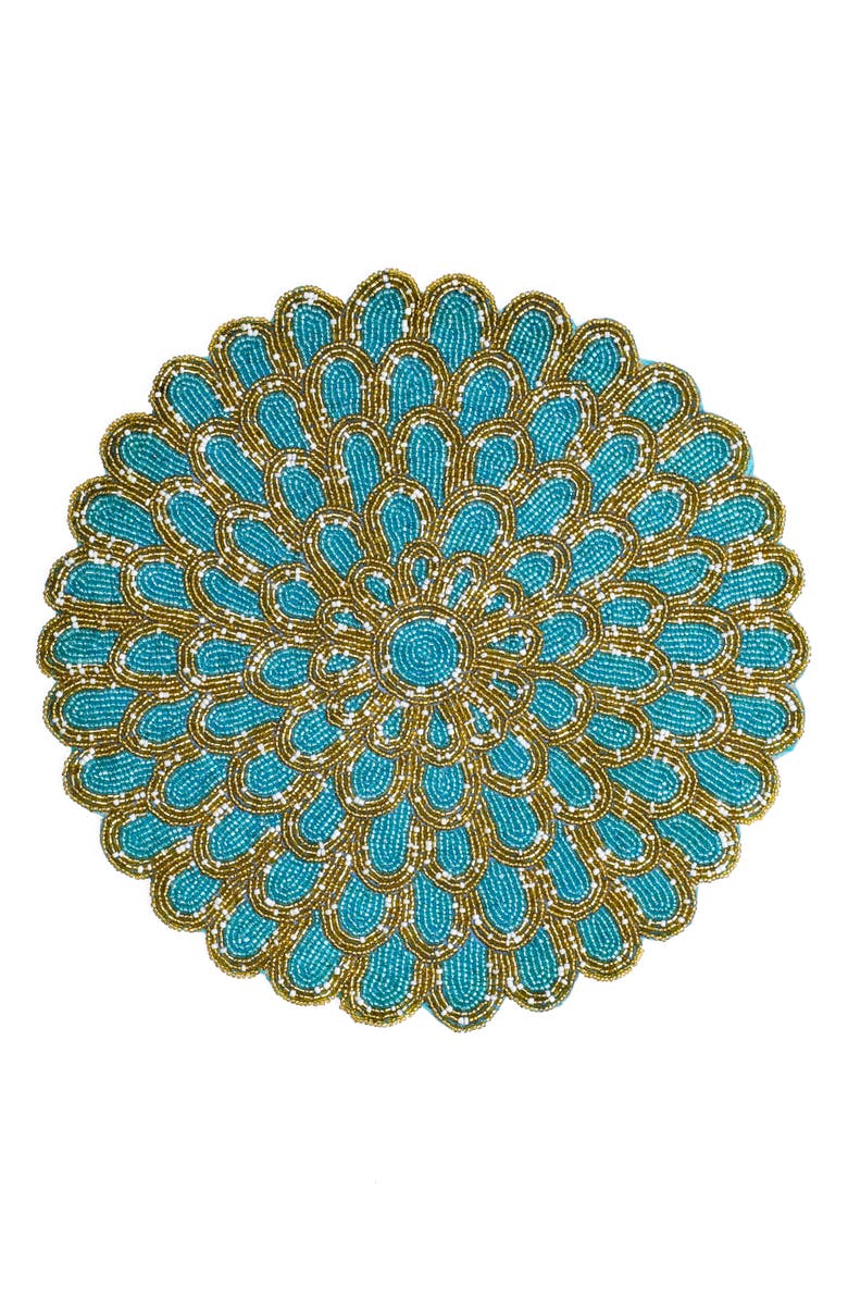 Tiramisu Floral Beaded Placemat, Main, color, Blue/ Black/ Gold