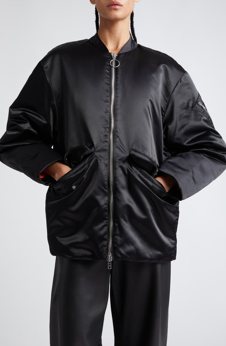 Stand Studio Prim Oversize Recycled Down Satin Bomber Jacket, Main, color,