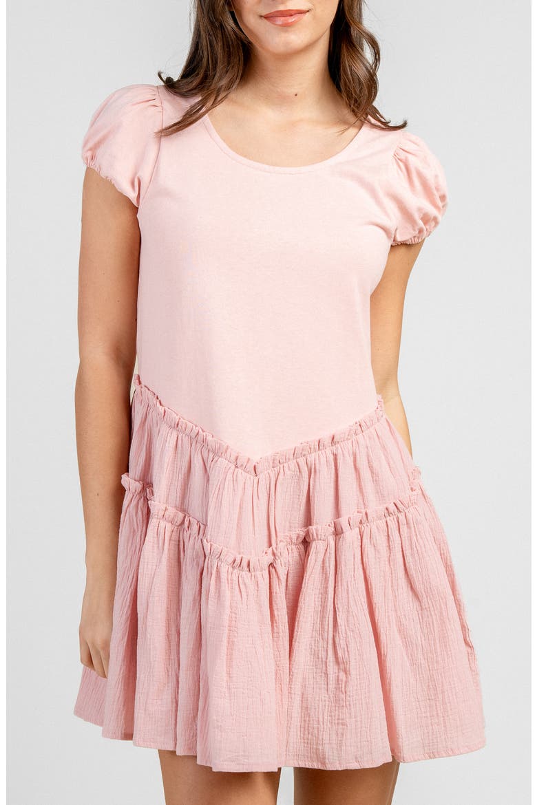 Mixed Media Drop Waist Minidress, Alternate, color, BLUSH