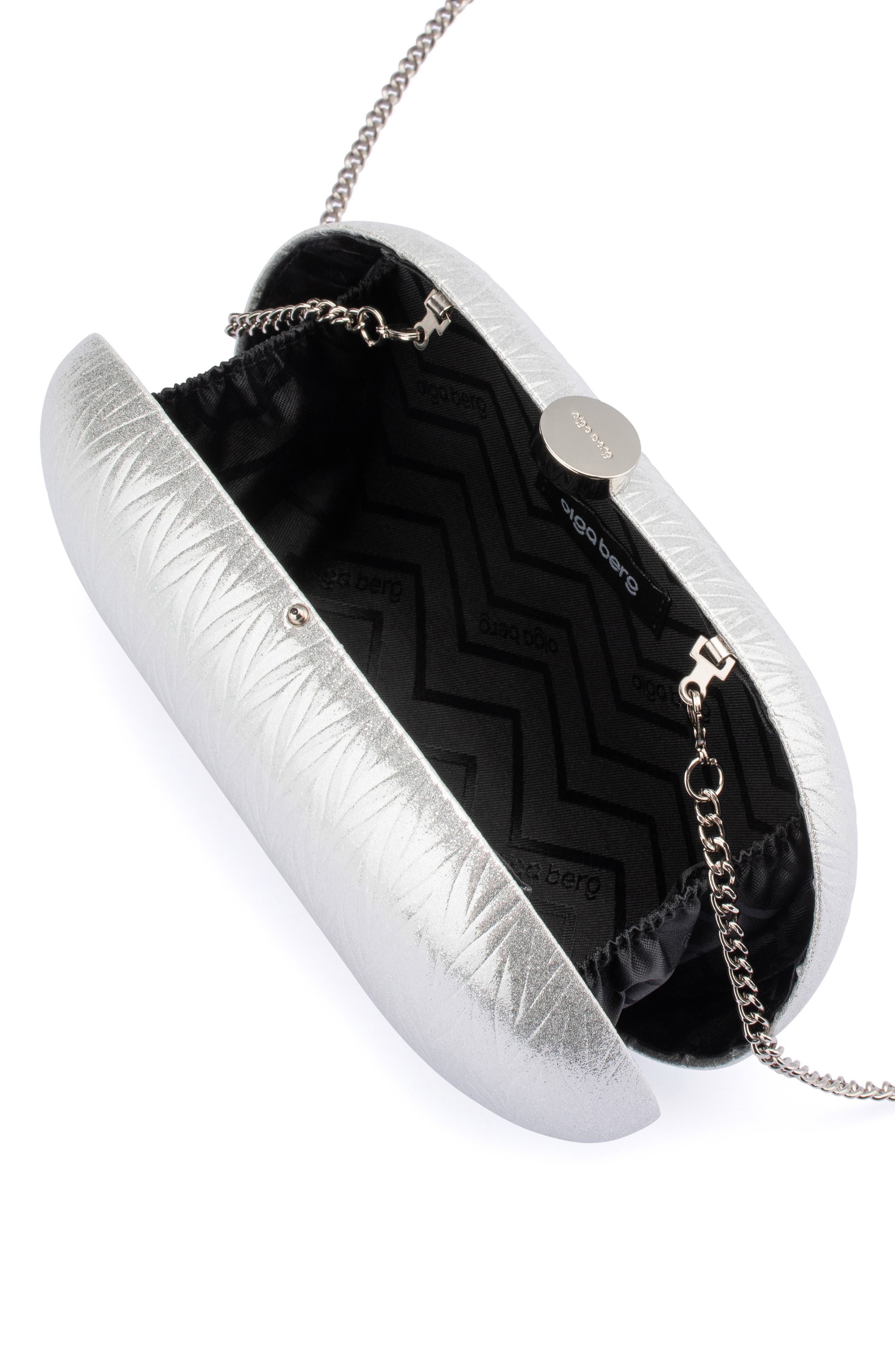 Olga Berg Izza Oval Frame Clutch, Alternate, color, Silver