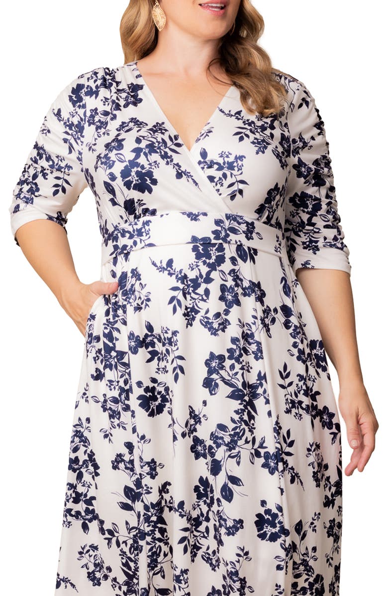Kiyonna Gabriella Print Jersey A-Line Dress, Alternate, color, Ivory Florals