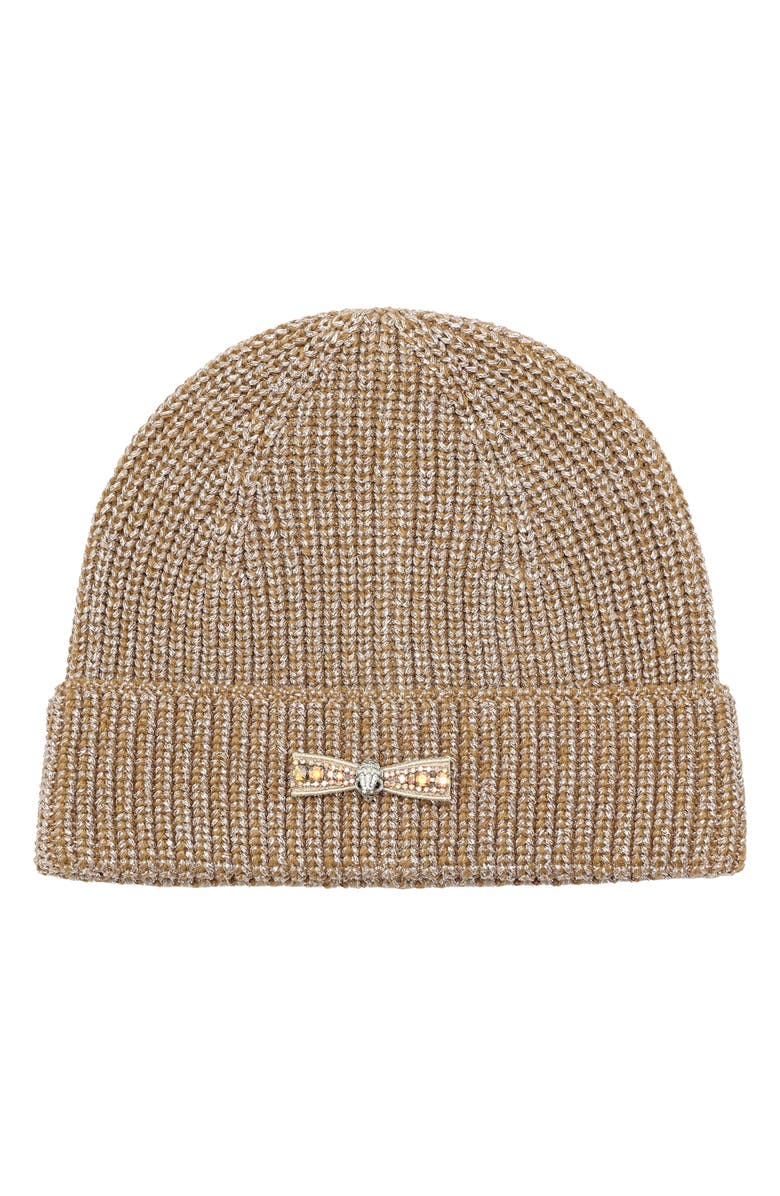 Kurt Geiger London Micro Bow Cuff Beanie, Main, color, Camel