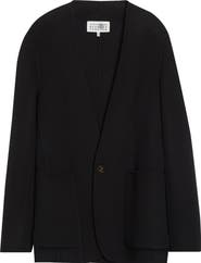 MM6 Maison Margiela Collarless Single Breasted Virgin Wool Blazer