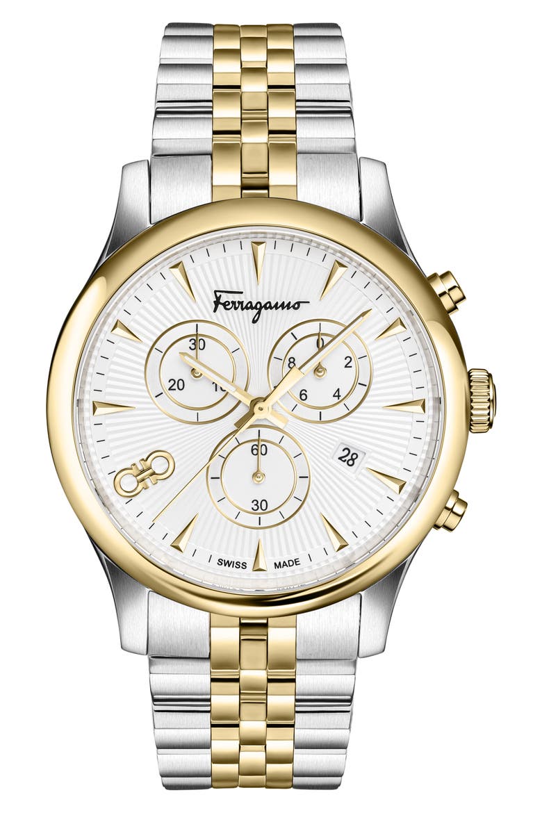 Duo Chronograph Two-Tone Bracelet Watch, 42mm, Main, color, WHITE/ TWO TONE
