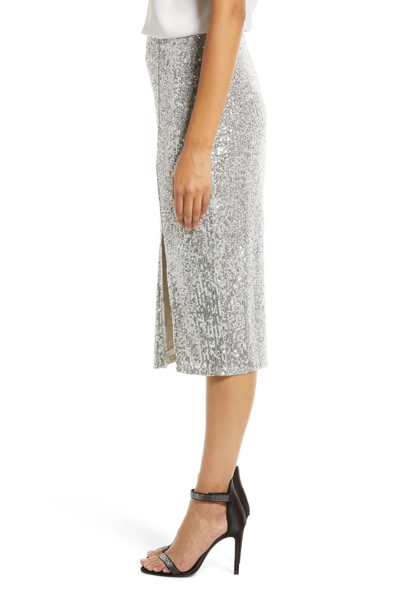 Sequin Side Slit Skirt, Alternate, color, SILVER