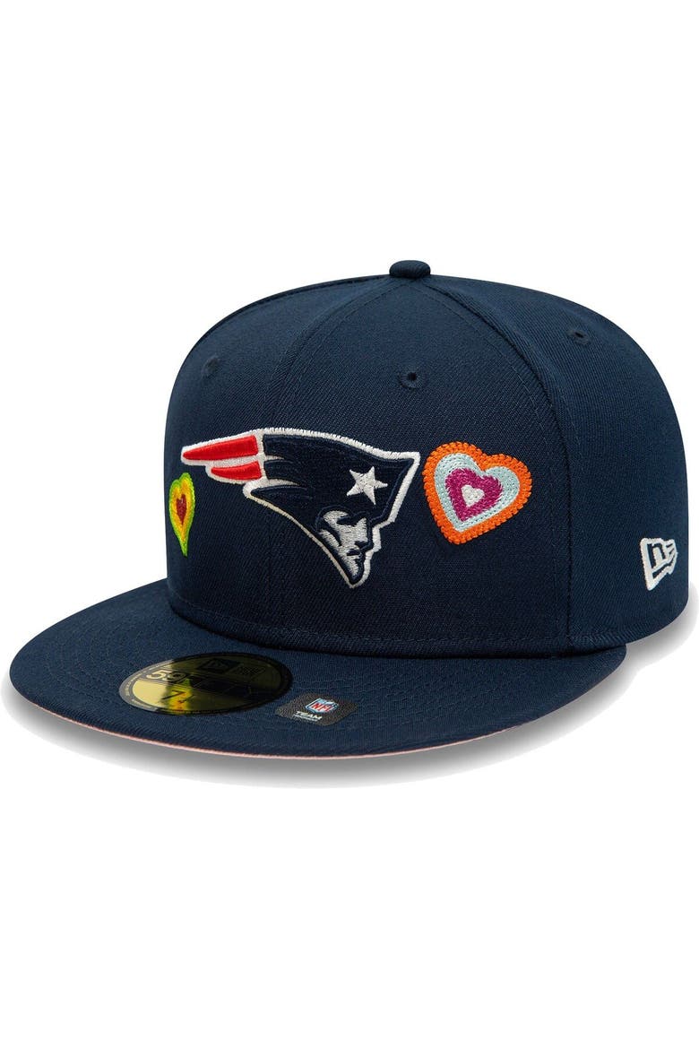Men's New Era Navy New England Patriots Chain Stitch Heart 59FIFTY Fitted Hat, Main, color, Navy