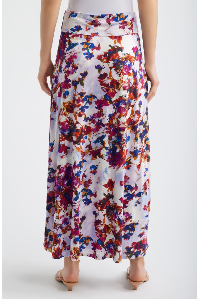 Roll Top Floral Print Maxi Skirt, Alternate, color, FUCHSIA/ VIOLET