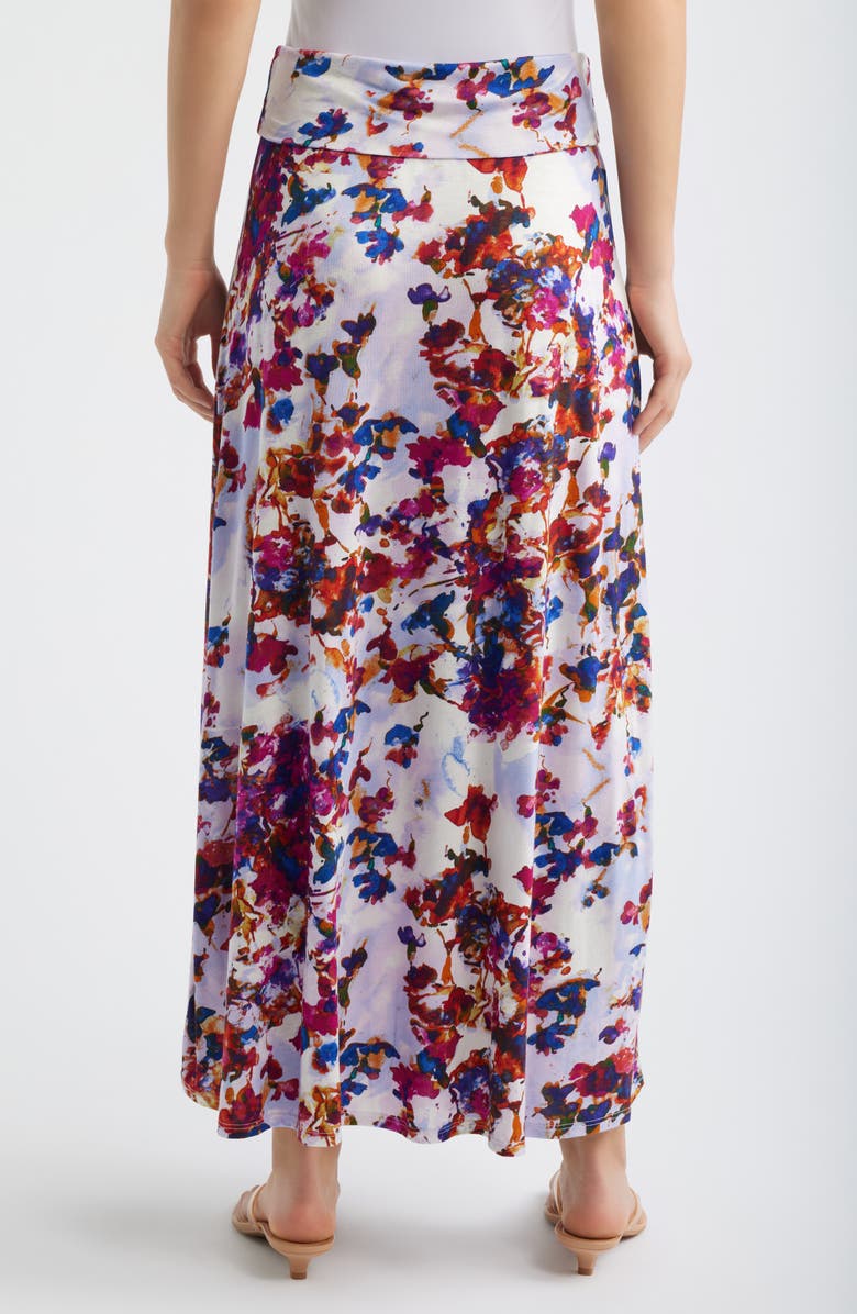 Loveappella Roll Top Floral Print Maxi Skirt, Alternate, color, Fuchsia/ Violet