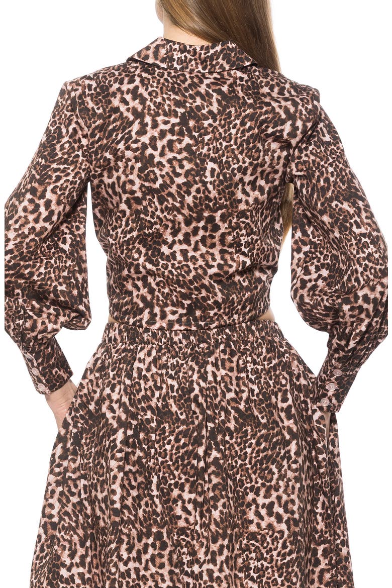Gianna Poplin Drawstring Crop Button-Up Shirt, Alternate, color, LEOPARD