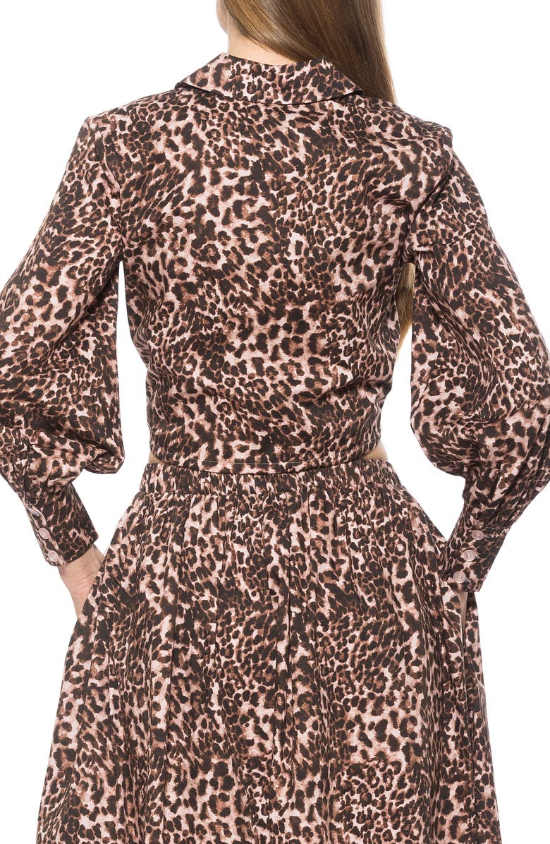 Alexia Admor Gianna Poplin Drawstring Crop Button-Up Shirt, Alternate, color, Leopard