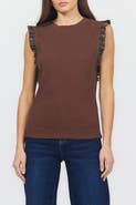 Dear John Bridget Leather Ruffle Rib Tank