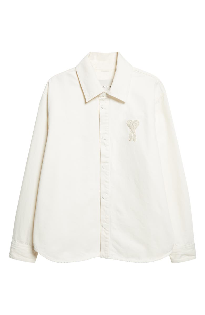 AMI PARIS Ami de Coeur Knit Appliqué Overshirt, Main, color, Blanc Creme