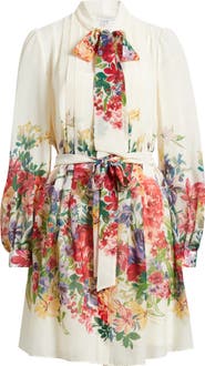 Julia Jordan Floral Print Tie Neck Long Sleeve Dress