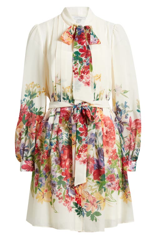 Julia Jordan Floral Print Tie Neck Long Sleeve Dress In Ivory Multi