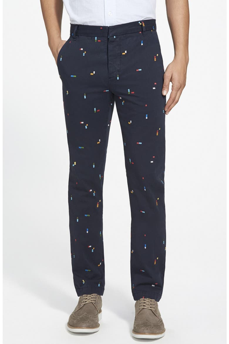Slim Fit Embroidered Chinos, Main, color, NAVY
