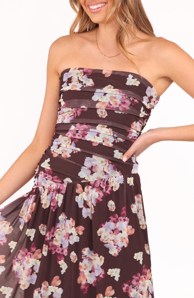 Petal & Pup Calypso Floral Strapless Mesh Maxi Dress, Alternate, color, Purple Floral