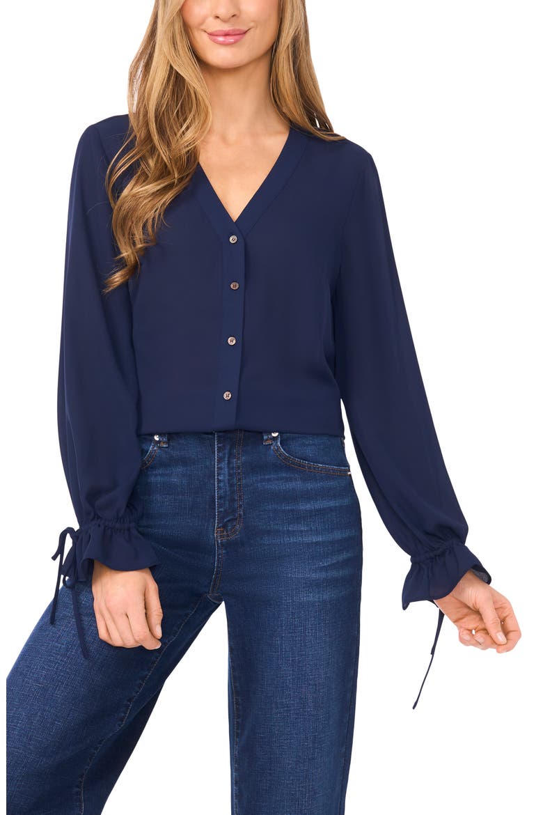 Tie Cuff Button-Up Top, Main, color, CLASSIC NAVY