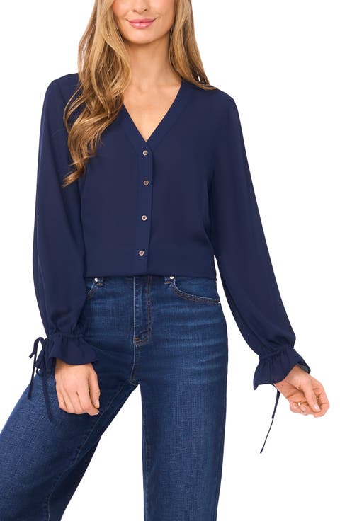 Tie Cuff Button-Up Top