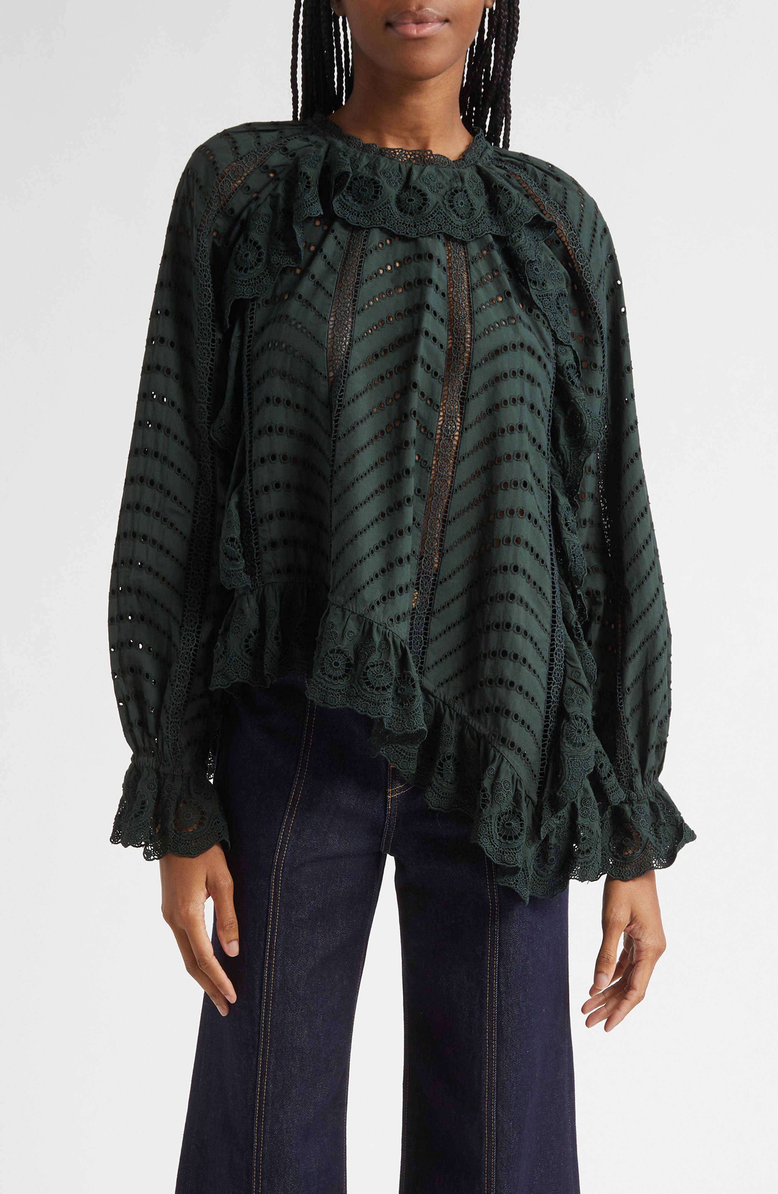 Ulla Johnson Marcella Eyelet Ruffle Top